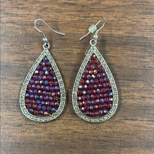 Elegant Silver and Red Teardrop Earrings